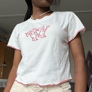 White cropped devil and angel shirt